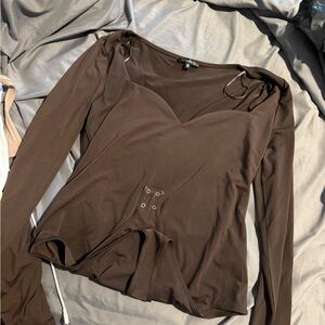 Dynamite Chocolate Brown Long Sleeve Blouse